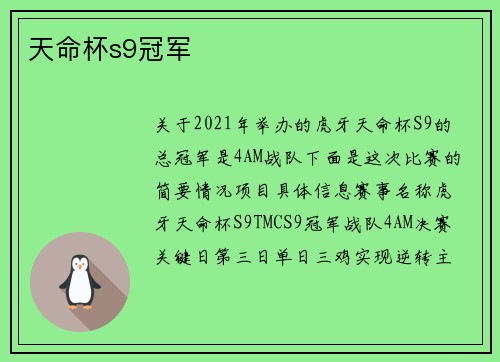 天命杯s9冠军