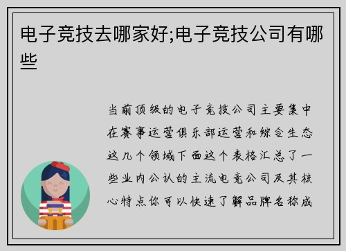 电子竞技去哪家好;电子竞技公司有哪些